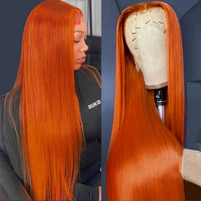 Body Wave/Straight Human Hair Wig Ginger Orange Color 13x6 Lace Front Wig