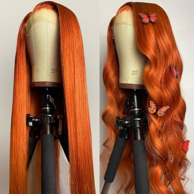 Body Wave/Straight Human Hair Wig Ginger Orange Color 13x6 Lace Front Wig