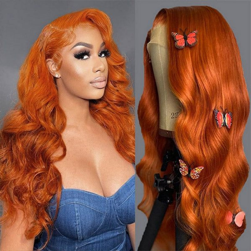 Body Wave/Straight Human Hair Wig Ginger Orange Color 13x6 Lace Front Wig