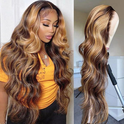 Body Wave 13x6 Lace Frontal Blonde Hair With Highlights Wig Virgin Human Hair Wigs