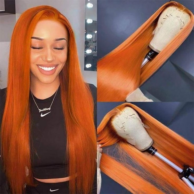 Body Wave/Straight Human Hair Wig Ginger Orange Color 13x6 Lace Front Wig