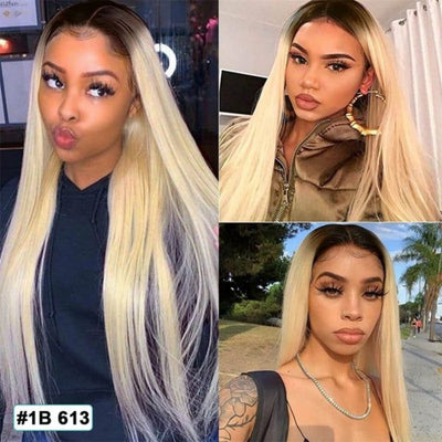 Upgradeu Honey Blonde Ombre Full Lace Wig 13x4 Lace Front Wigs Straight Wigs 30 Inch Long Colored Human Hair Wig 1B 613