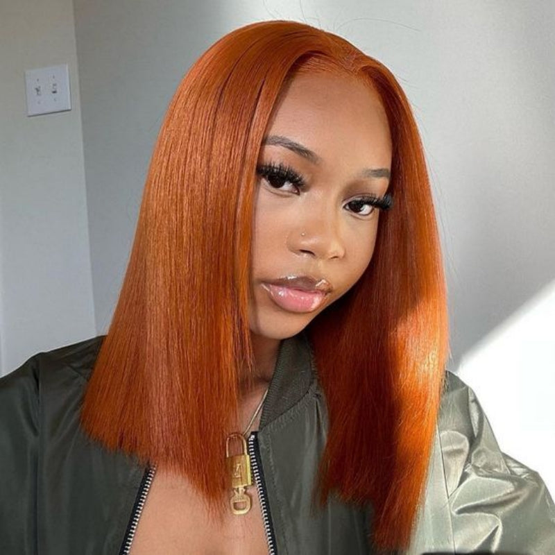 Ginger Bob Wig Glueless Lace Front Human Hair Straight Bob Pre Plucked Short Cut Virgin Hair Lace Wig