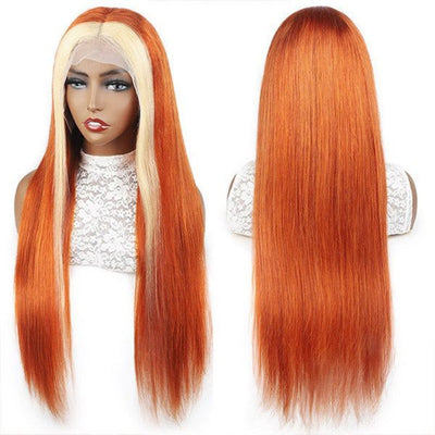 Ginger Color #613 Lace Front Skunk Stripe Wig 4x4 Lace Closure/13x4 Lace Front Straight  Human Hair Wig