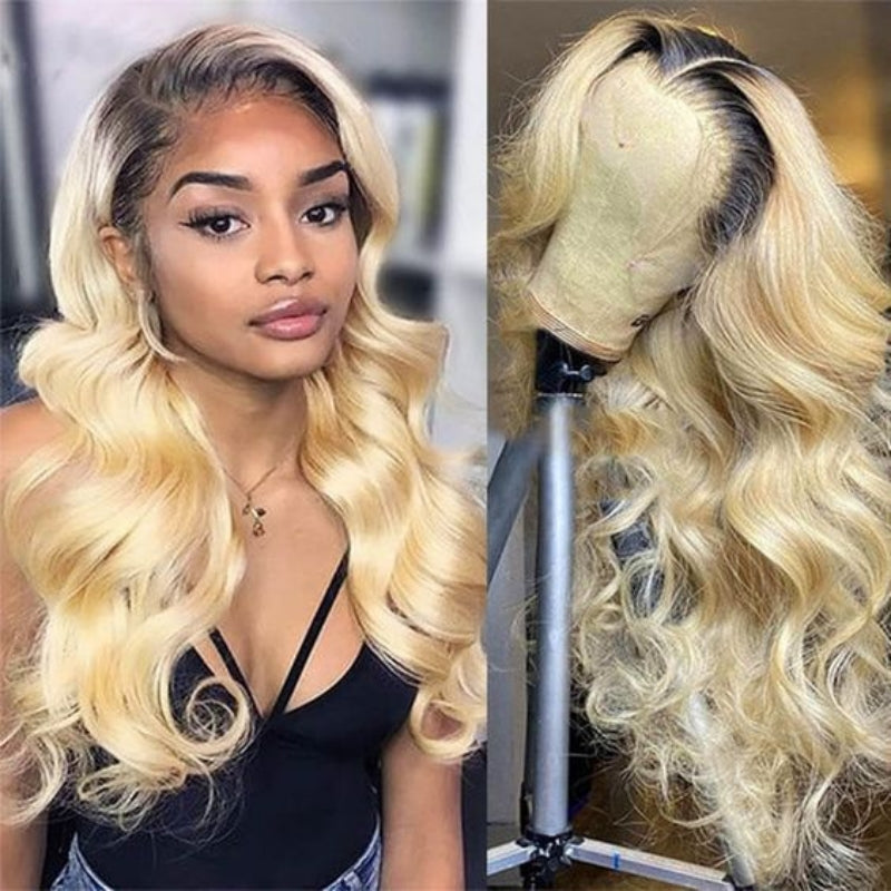 Upgradeu Honey Blonde Ombre Full Lace Wig 13x4 Lace Front Wigs Body Wave Wigs 30 Inch Long Colored Human Hair Wig 1B 613