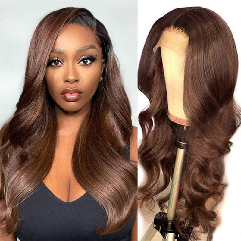 #4 Brown Body Wave Wig 13x4 HD Lace Frontal Glueless Human Hair Wigs Natural Headline With Baby Hair