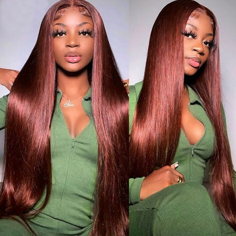 Upgradeu Reddish Brown Wigs Straight Human Hair Lace Frontal Wigs Light Auburn HD Lace Wig