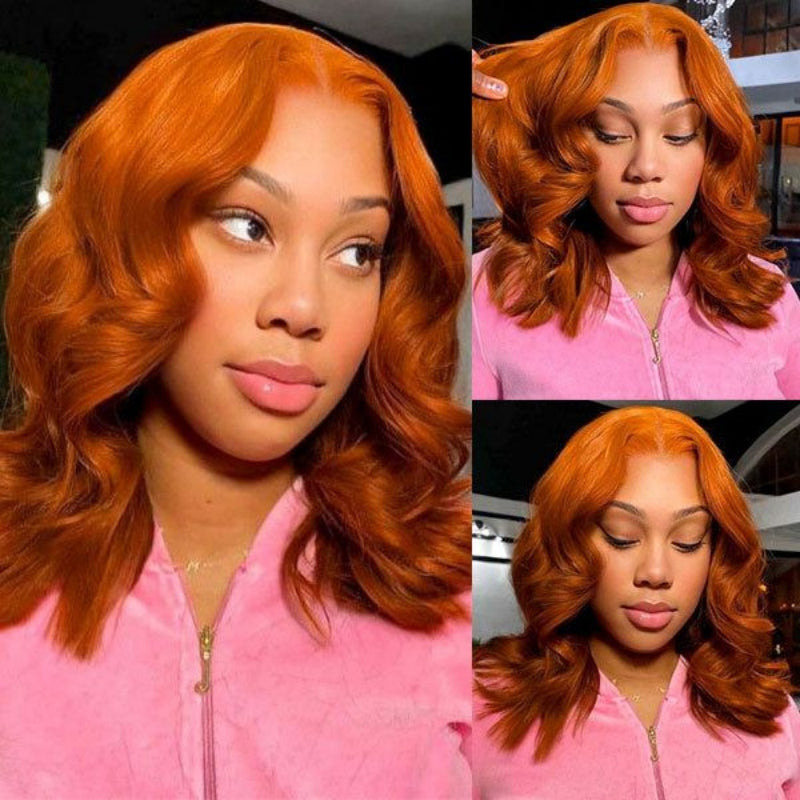 Ginger Bob Wig Glueless Lace Front Human Hair Body Wave Bob Pre Plucked Short Cut Virgin Hair Lace Wig
