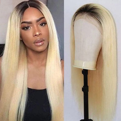 Upgradeu Honey Blonde Ombre Full Lace Wig 13x4 Lace Front Wigs Straight Wigs 30 Inch Long Colored Human Hair Wig 1B 613