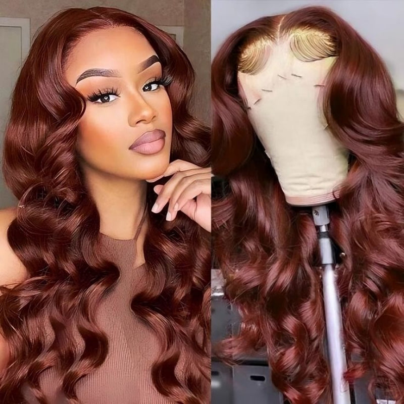 Upgradeu Reddish Brown Wigs Body Wave Human Hair Lace Frontal Wigs Auburn HD Lace Wig