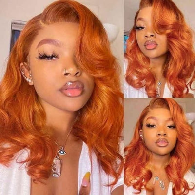 Ginger Bob Wig Glueless Lace Front Human Hair Body Wave Bob Pre Plucked Short Cut Virgin Hair Lace Wig