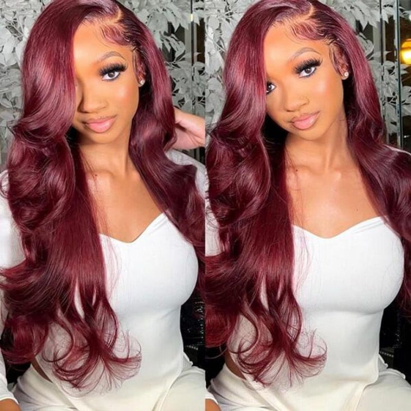 Body Wave 13x4 Burgundy Wig Human Hair 99j Burgundy Lace Front Wigs Human Hair Colored for Black Women