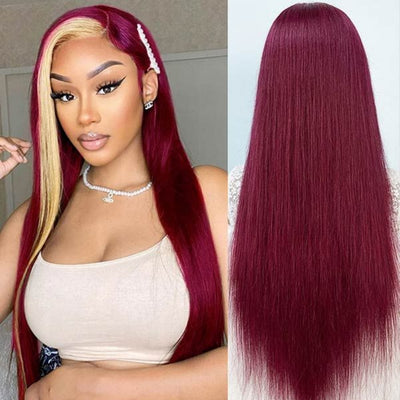 Straight Hair 99J Color & 613 Skunk Stripe Wig 13x4 HD Lace Frontal Wig