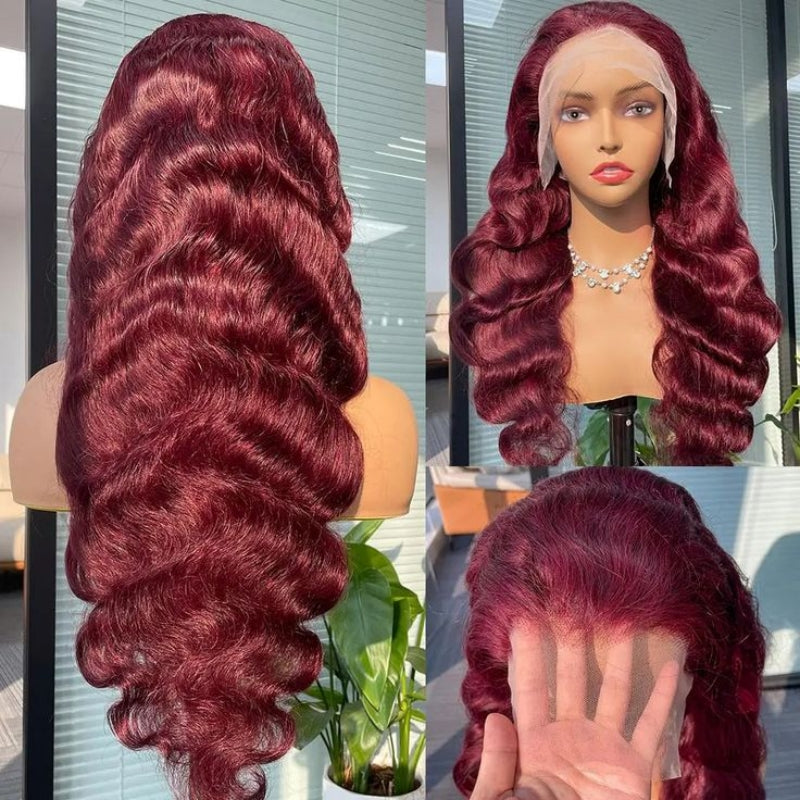 Body Wave 13x4 Burgundy Wig Human Hair 99j Burgundy Lace Front Wigs Human Hair Colored for Black Women