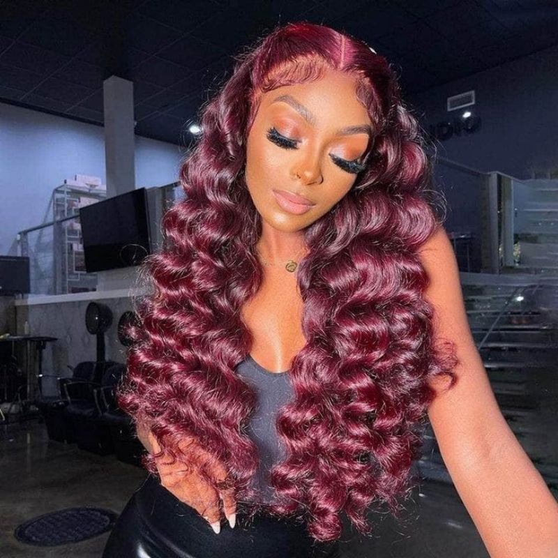 99J Burgundy Lace Front Wig Loose Deep Wave Wig 13x4/13x6 Lace Frontal Real Human Hair Wig