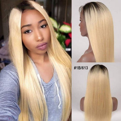 Upgradeu Honey Blonde Ombre Full Lace Wig 13x4 Lace Front Wigs Straight Wigs 30 Inch Long Colored Human Hair Wig 1B 613