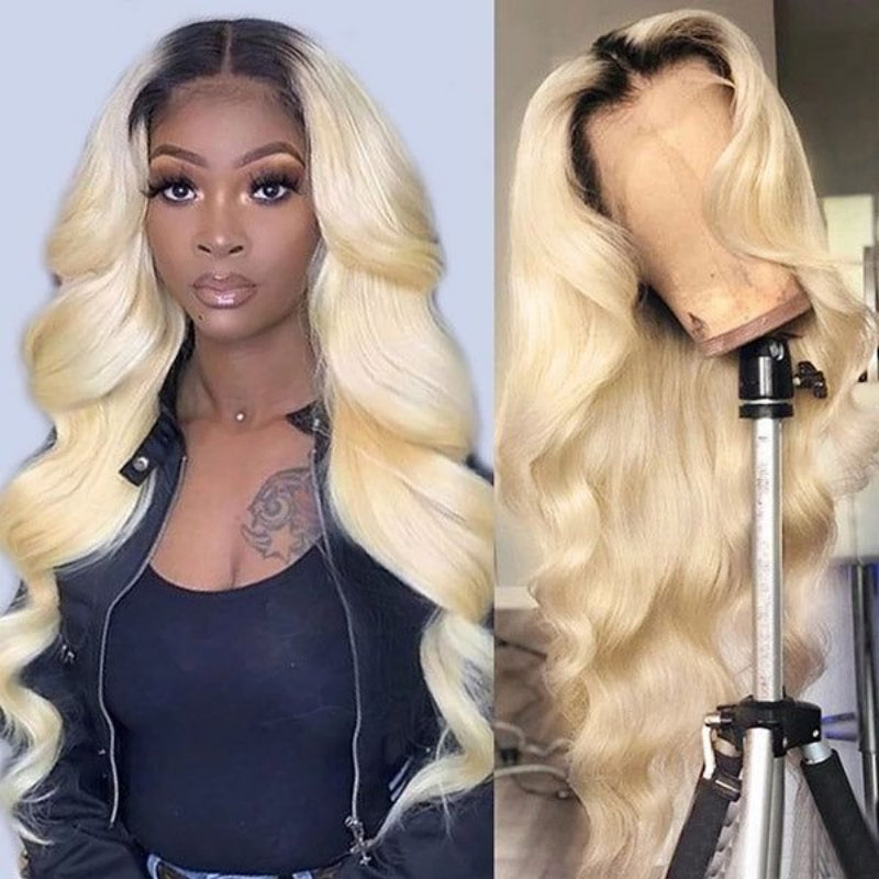 Upgradeu Honey Blonde Ombre Full Lace Wig 13x4 Lace Front Wigs Body Wave Wigs 30 Inch Long Colored Human Hair Wig 1B 613