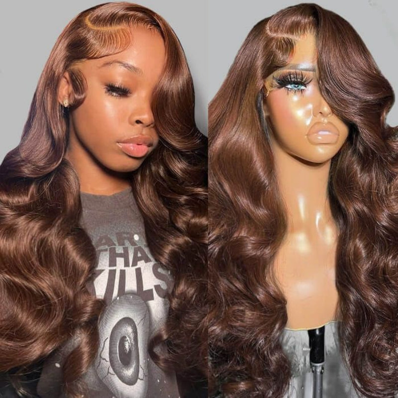 #4 Brown Body Wave Wig 13x4 HD Lace Frontal Glueless Human Hair Wigs Natural Headline With Baby Hair