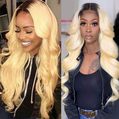 Upgradeu Honey Blonde Ombre Full Lace Wig 13x4 Lace Front Wigs Body Wave Wigs 30 Inch Long Colored Human Hair Wig 1B 613