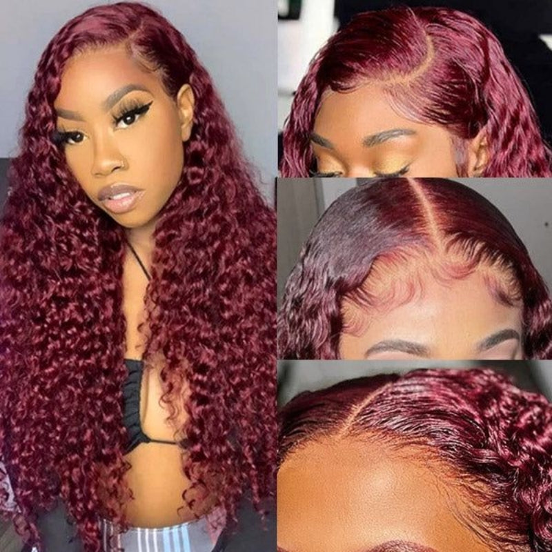 99J Burgundy Lace Front Wig Deep Wave Wig 13x4/13x6 Lace Frontal Real Human Hair Wig