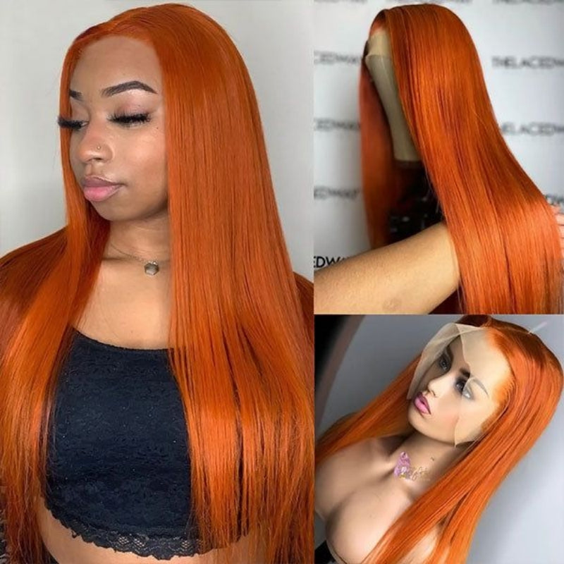 Body Wave/Straight Human Hair Wig Ginger Orange Color 13x6 Lace Front Wig