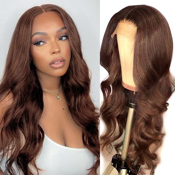 #4 Brown Body Wave Wig 13x4 HD Lace Frontal Glueless Human Hair Wigs Natural Headline With Baby Hair