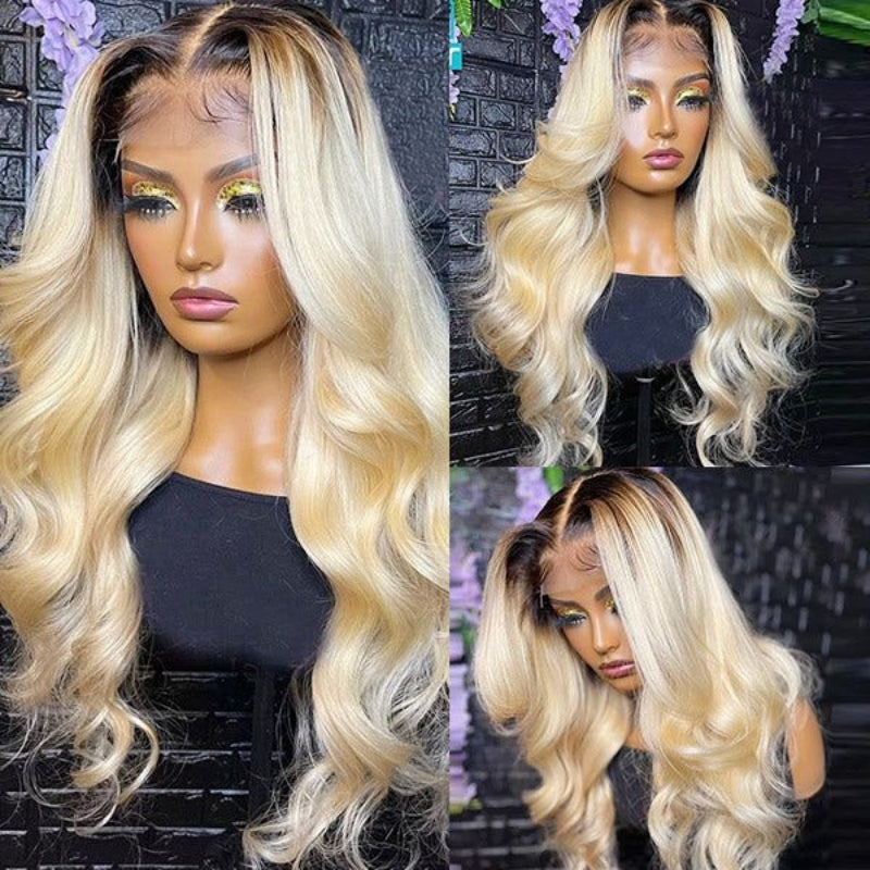 Upgradeu Honey Blonde Ombre Full Lace Wig 13x4 Lace Front Wigs Body Wave Wigs 30 Inch Long Colored Human Hair Wig 1B 613