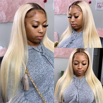 Upgradeu Honey Blonde Ombre Full Lace Wig 13x4 Lace Front Wigs Straight Wigs 30 Inch Long Colored Human Hair Wig 1B 613