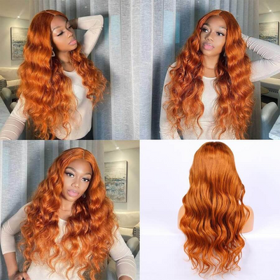 Body Wave Human Hair Wig Ginger Orange Color 13x4 Lace Front/4x4 Lace Closure Wig