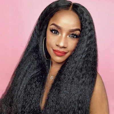 Upgradeu 4x4 Lace Closure Wig Kinky Straight Human Hair Preplucked With Natural Hairline