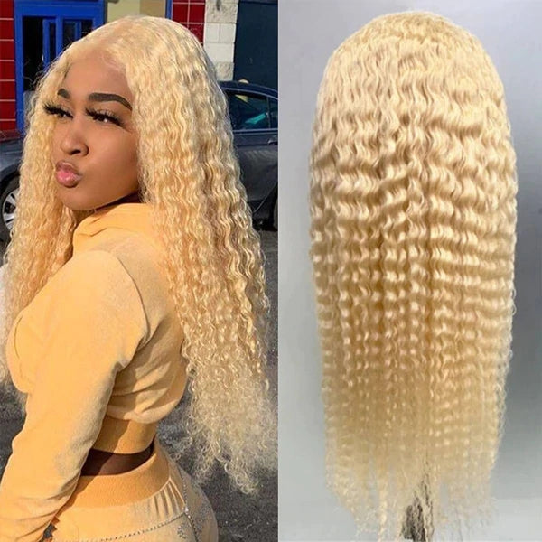 #613 Blonde Lace Front Deep Wave Human Hair Wig Pre Plucked Natural Hairline