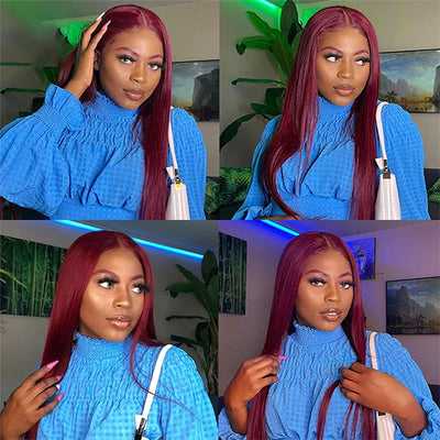 HD Burgundy virgin Human Hair Wig 13x6  99J Straight  Lace Front Wig