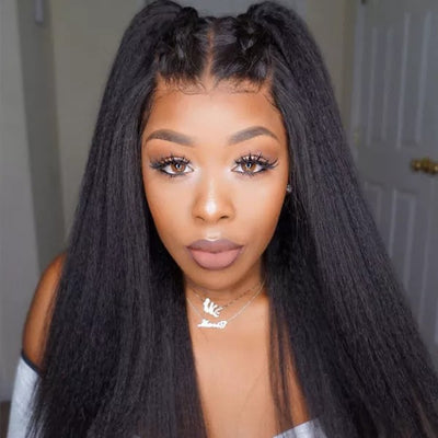 Upgradeu 4x4 Lace Closure Wig Kinky Straight Human Hair Preplucked With Natural Hairline