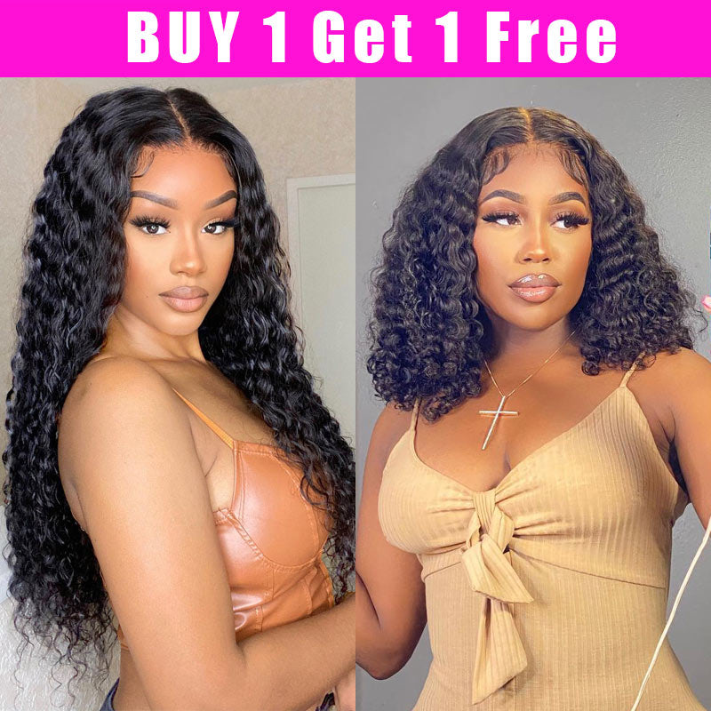 Buy 1 Get 1 Free: Buy 4x4 Lace Closure Wig Curly Bob Get  Deep Wave 13x4 Lace Frotnal Wig For Free