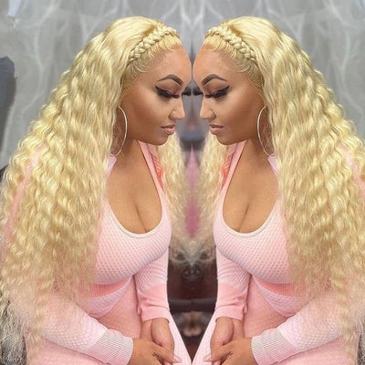 #613 Blonde Lace Front Deep Wave Human Hair Wig Pre Plucked Natural Hairline