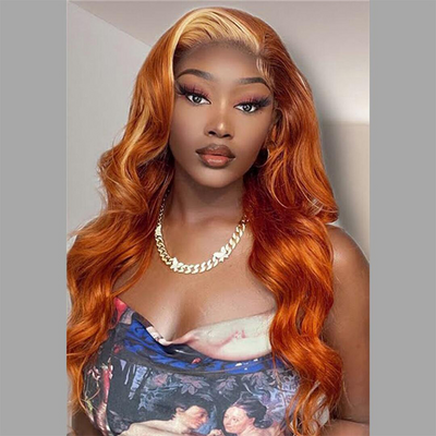 Ginger Color #613 Lace Front Skunk Stripe Wig 4x4 Lace Closure/13x4 Lace Front Body Wave Human Hair Wig