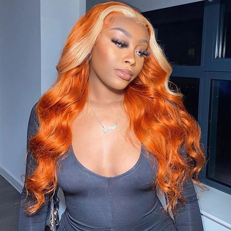 Ginger Color #613 Lace Front Skunk Stripe Wig 4x4 Lace Closure/13x4 Lace Front Body Wave Human Hair Wig