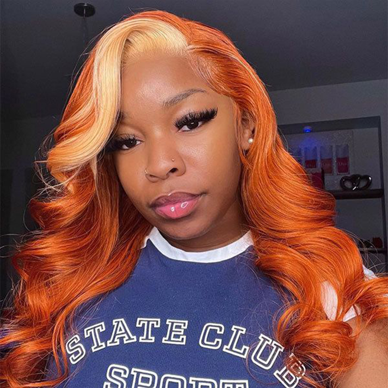 Ginger Color #613 Lace Front Skunk Stripe Wig 4x4 Lace Closure/13x4 Lace Front Body Wave Human Hair Wig