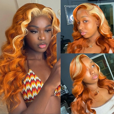 Ginger Color #613 Lace Front Skunk Stripe Wig 4x4 Lace Closure/13x4 Lace Front Body Wave Human Hair Wig
