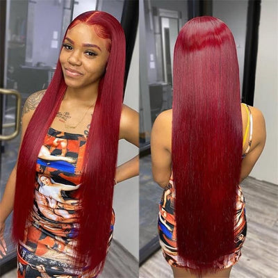 HD Burgundy virgin Human Hair Wig 13x6  99J Straight  Lace Front Wig