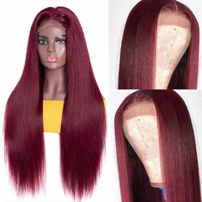 HD Burgundy virgin Human Hair Wig 13x6  99J Straight  Lace Front Wig