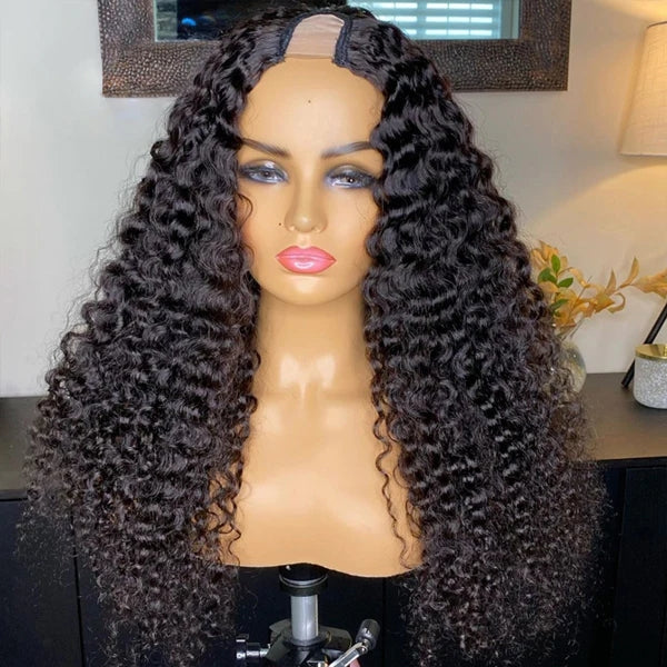 U Part Wig Brazilian Hair Glueless Deep Wave Wig 100% Human Hair U Part Wigs