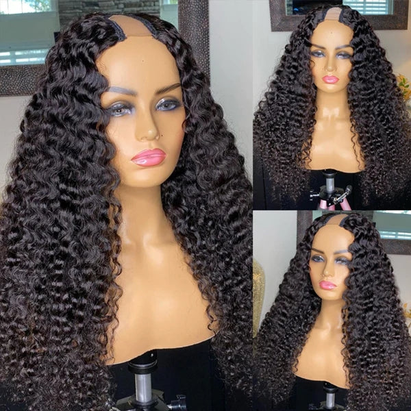 U Part Wig Brazilian Hair Glueless Deep Wave Wig 100% Human Hair U Part Wigs