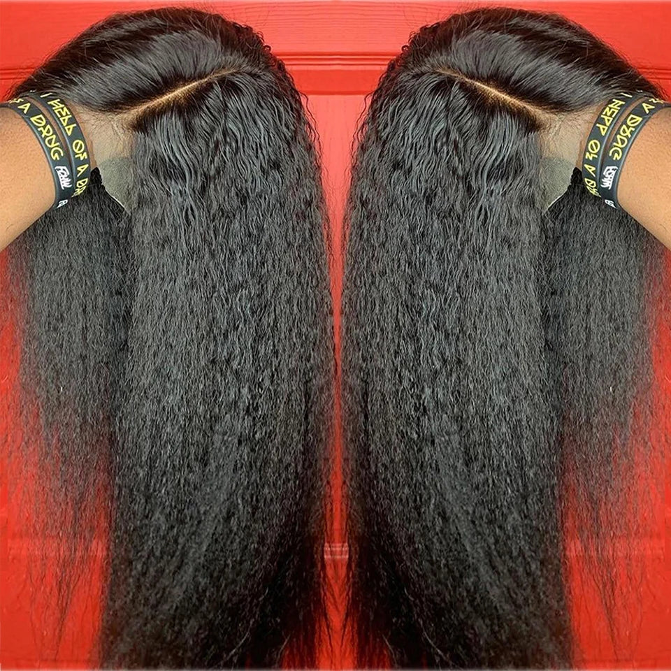 Transparent Kinky Straight Lace Front Wig Long Straight T Part Lace Wig