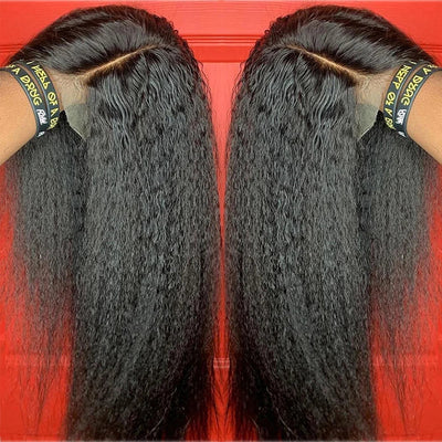 Transparent Kinky Straight Lace Front Wig Long Straight T Part Lace Wig