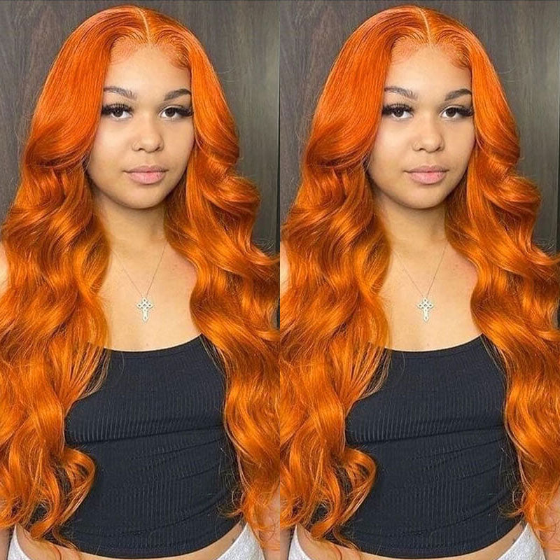 Body Wave Human Hair Wig Ginger Orange Color 13x4 Lace Front/4x4 Lace Closure Wig