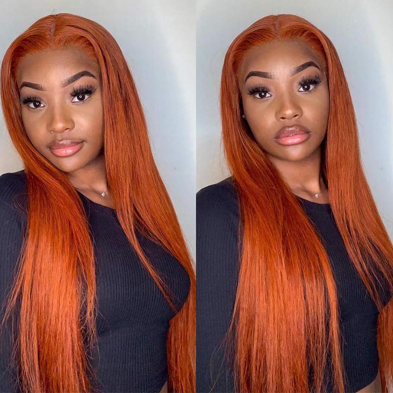 Ginger_Orange_Color_4x4_Lace_Closure_13x4_Lace_Front_Straight_Human_Hair_Wig
