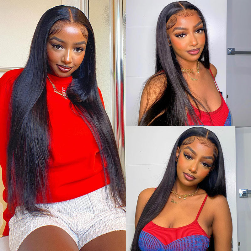 Straight Hair Wig 13x6 Lace Frontal Wig Pre Plucked Natural Hairline 100% Real Human Hair Wigs Media 1 of 9