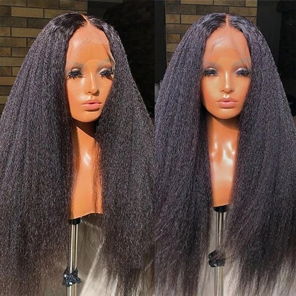 Transparent Kinky Straight Lace Front Wig Long Straight T Part Lace Wig