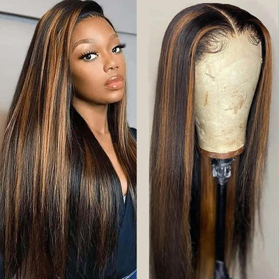 Balayage Straight Hair 13x4 HD Highlight Lace Front Wig 100% Real Human Hair Wig